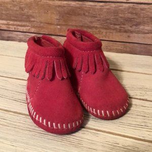 Girls MINNETONKA ankle boots pink  fringe Sz 3